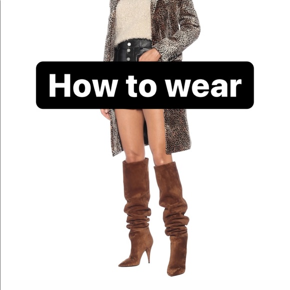 Women’s Cone Heel Knee High Slouchy Boot with Pointed Toe in Camel Faux Suede - Picture 12 of 14